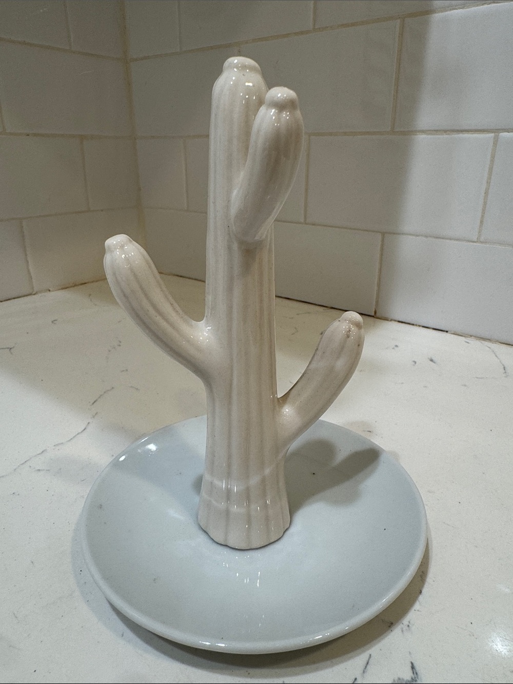 White Ceramic Cactus Jewelry Stand - Brand